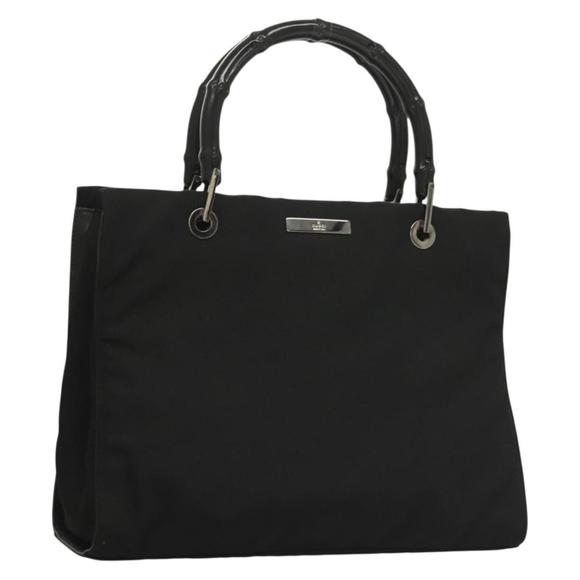 GUCCI Bamboo Hand Bag Nylon Black Silver 002 1016 Auth ep9594 - Picture 1 of 16